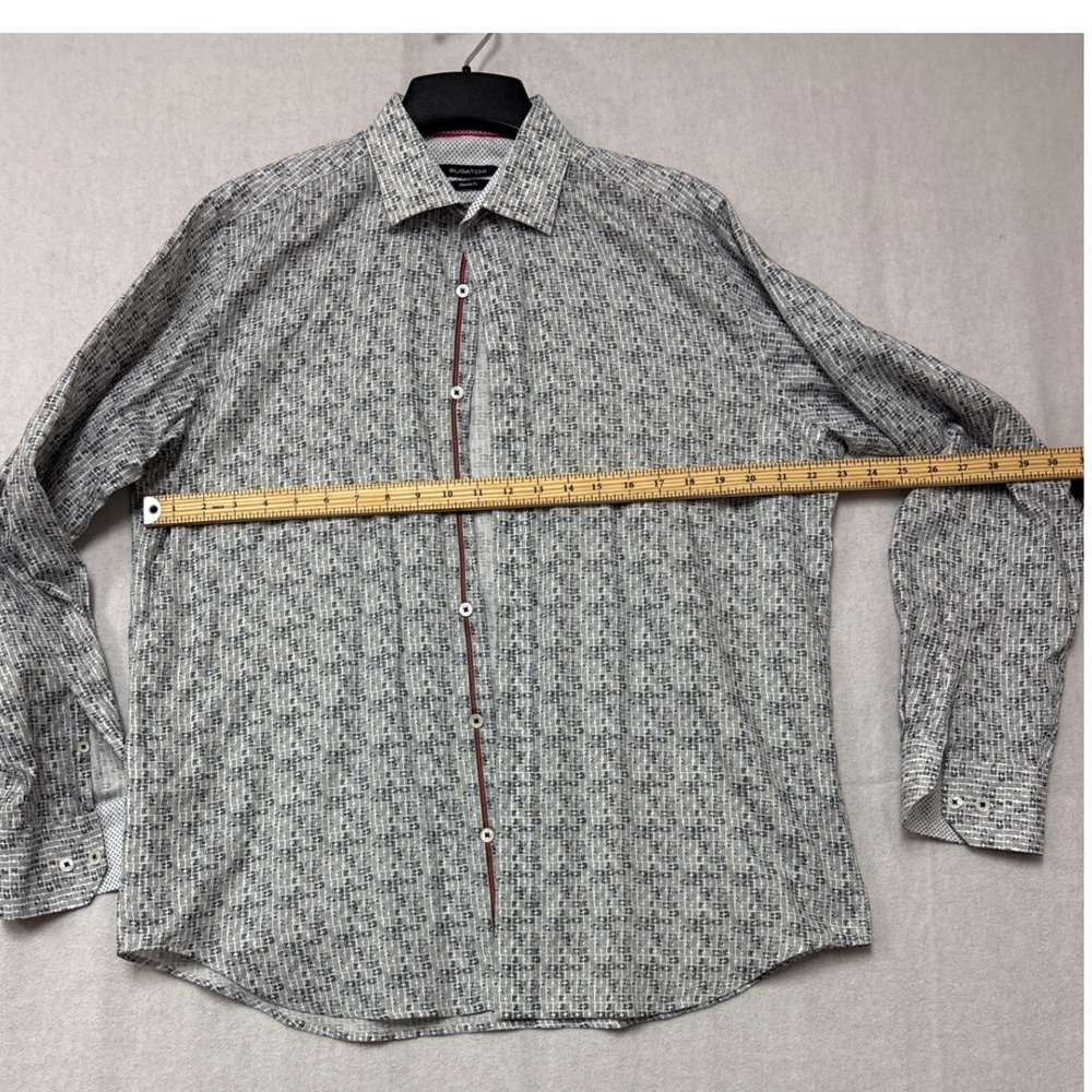 Bugatchi Mens Classic Fit Long Sleeve Button Down Shirt Grey Geometric Pattern M